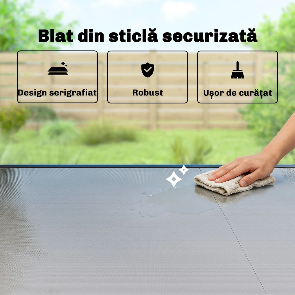 Outsunny Masă de Grădină Extensibilă pentru 8-10 Persoane 140/240x90 cm, Masă de Dining Extensibilă cu Blat din Sticlă Securizată, Masă de Exterior pentru Terasă, Balcon, Negru | Aosom Romania