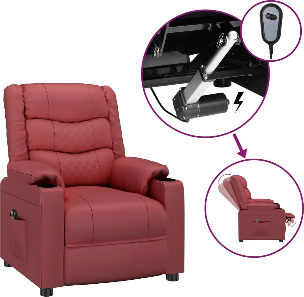 vidaXL Fotoliu rabatabil electric, roșu vin, piele ecologică