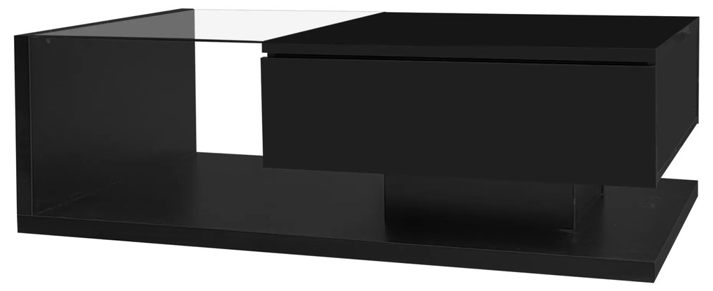 Măsuță de Cafea Modernă cu Raft din Sticlă și Efecte LED, 105x55x32,5 cm, Negru