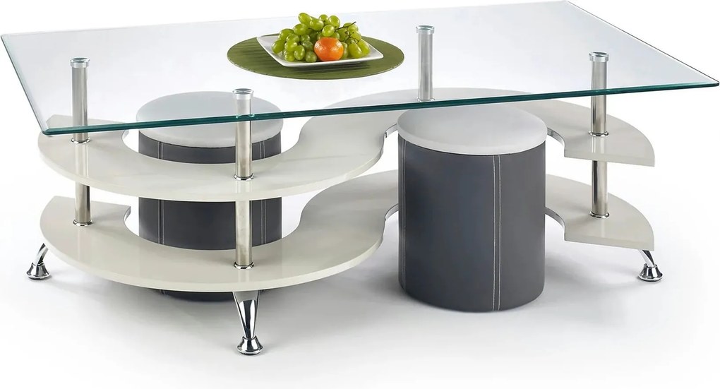 Set masa cafea cu tabureti NINA 5, transparent/crom, 130x70x42 cm