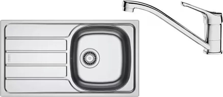 Set chiuveta bucatarie inox Franke Spark 78x43.5 cm cu 1 cuva si picurator stanga finisaj texturat plus baterie crom