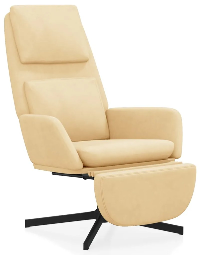 3097818 vidaXL Scaun de relaxare cu taburet, alb crem, catifea