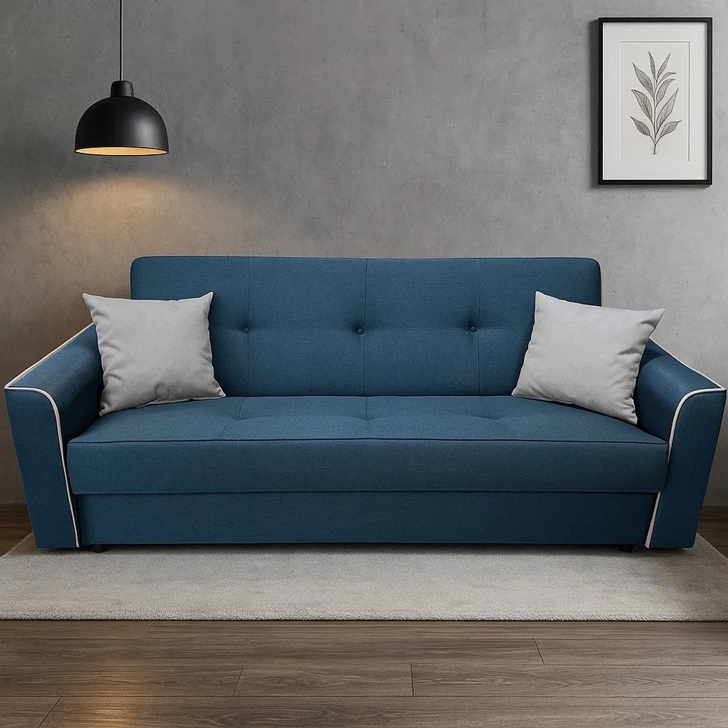 Canapea VERA extensibila, 3 locuri, lada de depozitare, stofa bleumarin + gri, 225x90x90 Bleumarin + Gri, Stofa