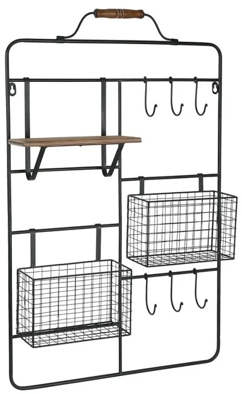 Raft de perete din metal si mesteacan, 2 cosuri, Reserve