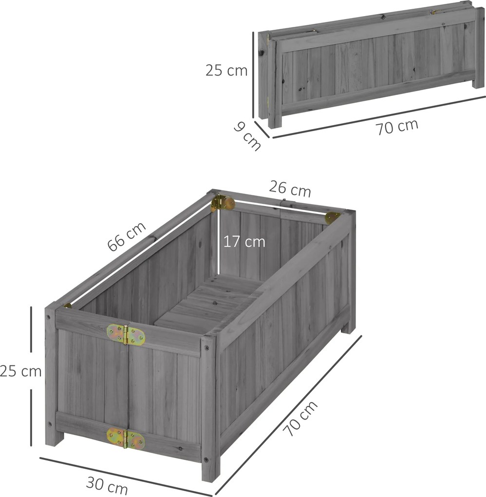 Outsunny Jardinieră din Lemn Pliabilă Jardinieră Ridicată pentru Culturi Legume Flori în Curte Balcon Terasă 70x30x25 cm Gri | Aosom Romania