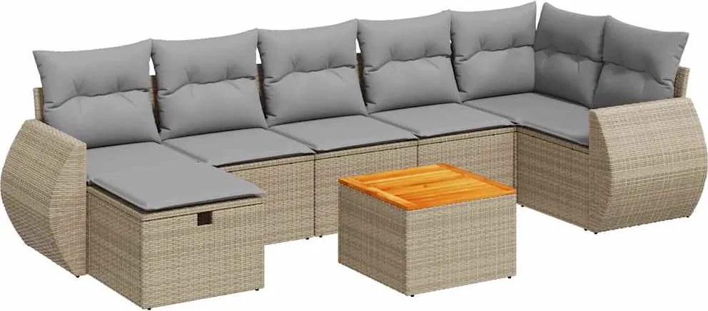 vidaXL Set canapele de grădină, 8 piese, cu perne, bej, poliratan