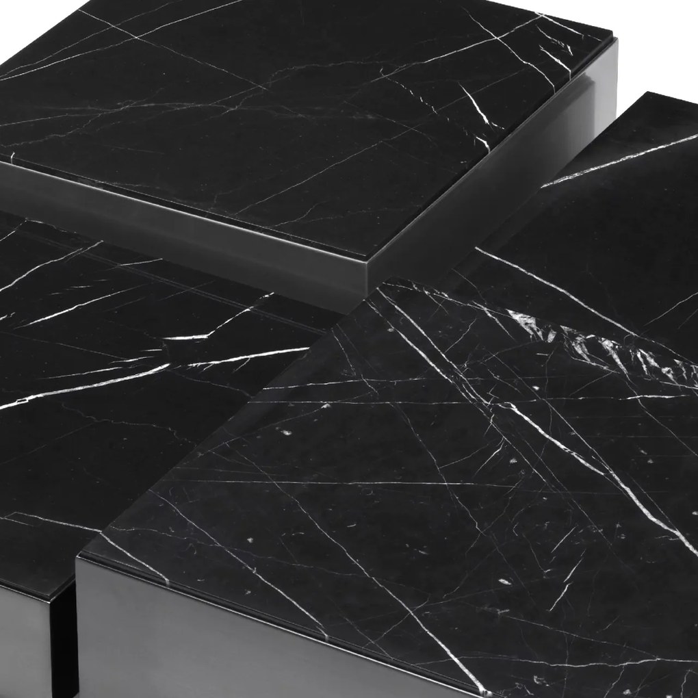 Set de 4 masute de cafea design LUX Esposito, bronz/ marmura neagra