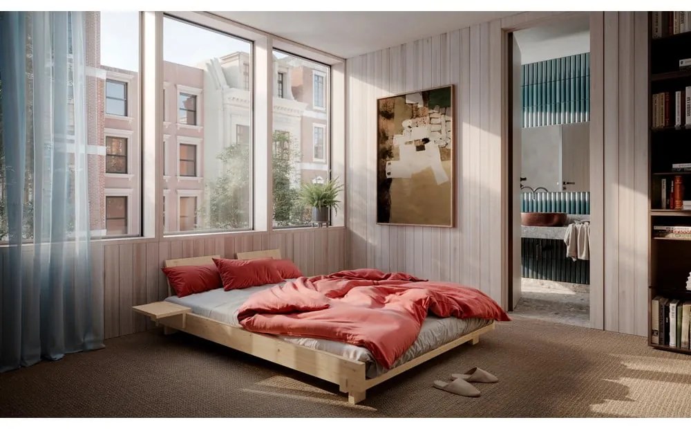 Pat matrimonial în culoare naturală din lemn de pin cu somieră 140x200 cm Social Bed – Karup Design