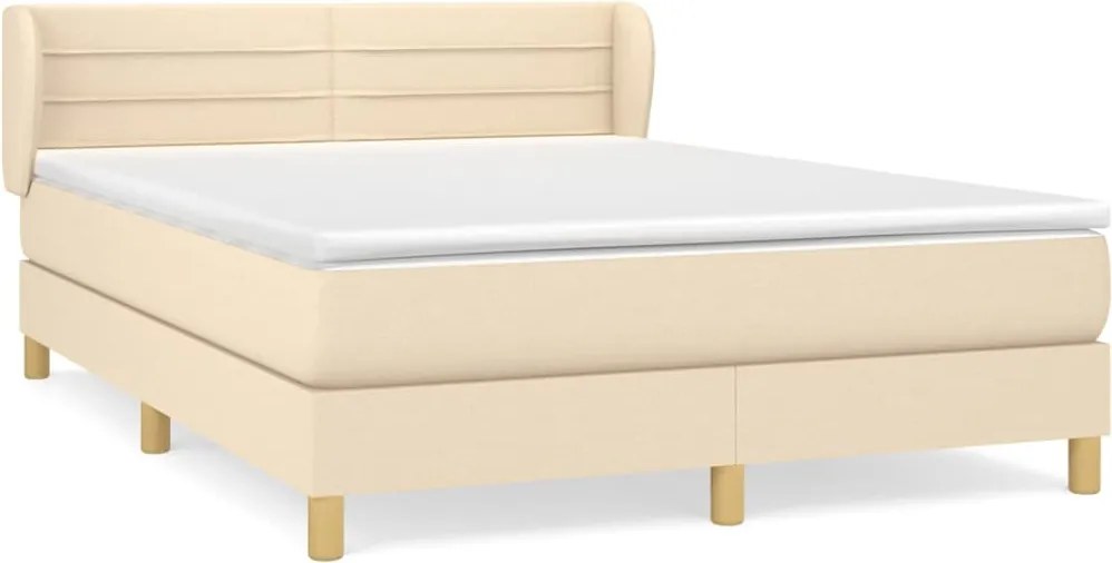 vidaXL Pat box spring cu saltea, crem, 140x200 cm, textil