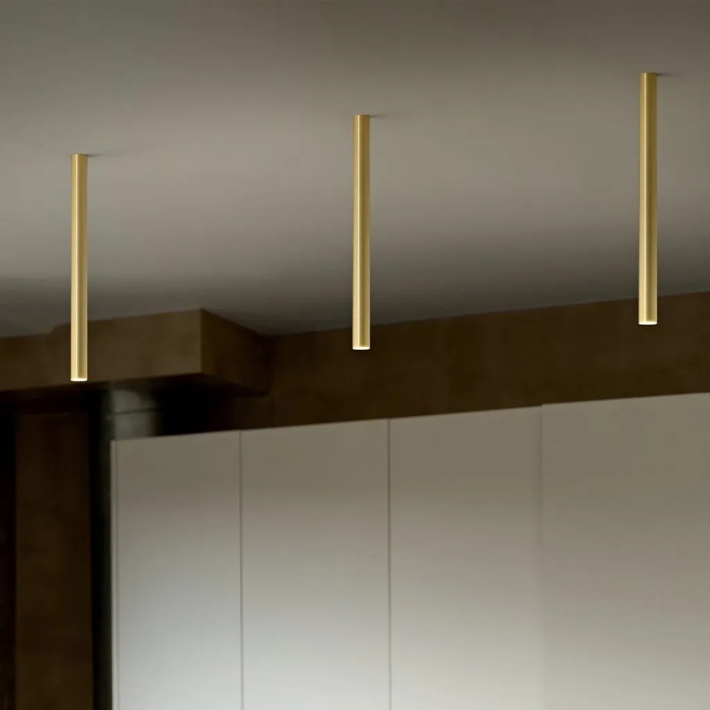 Spot aplicat tavan LOOK LED PL1 ROUND D30 H400 ON-OFF OTTONE 3000K