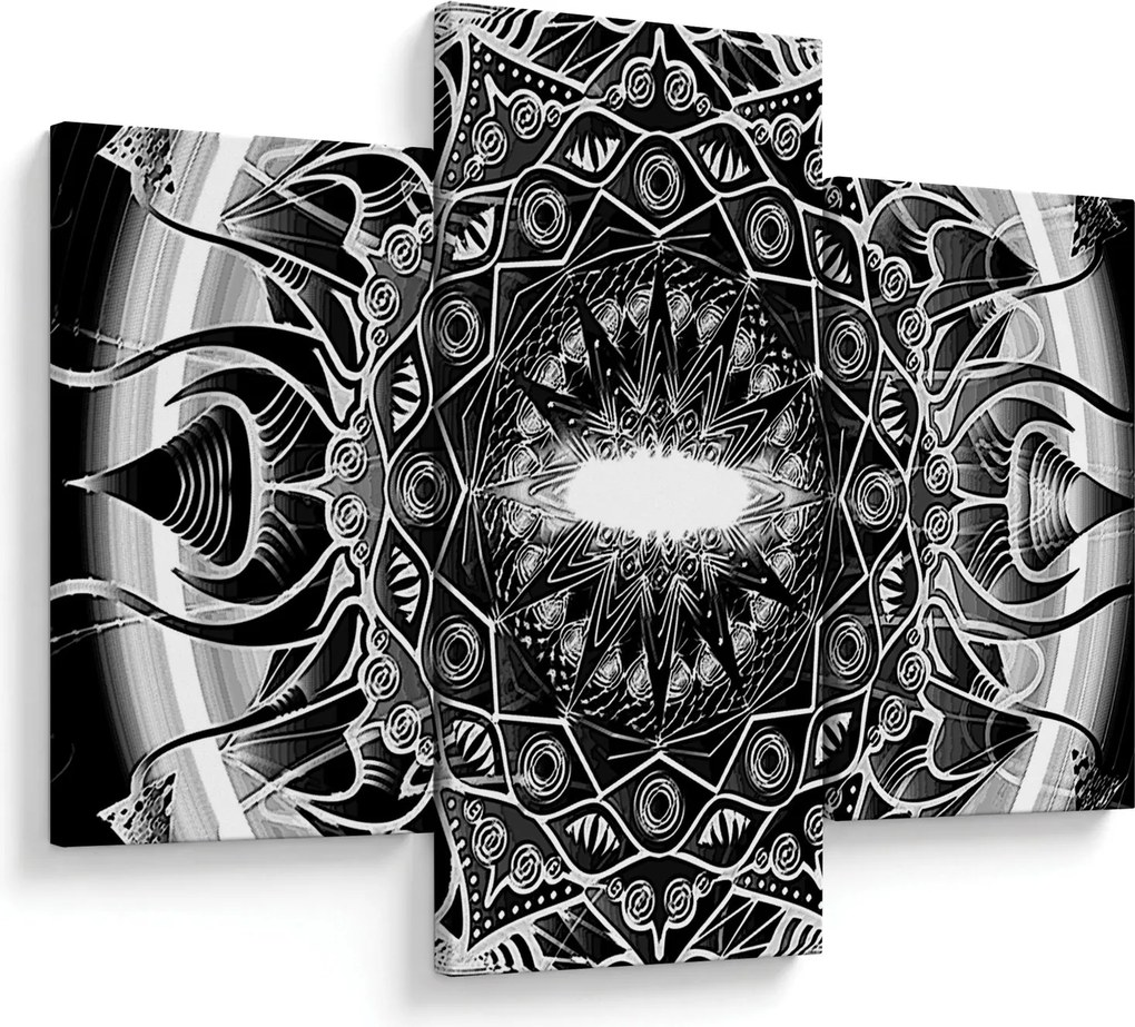 Tablou cu ornamente alb negre (90x60 cm)