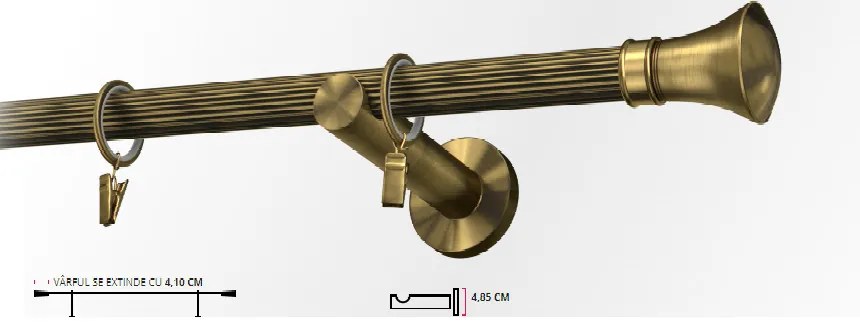 Galerie simpla picior universal striat PRINCE 19 mm - aur antic (Alege marime: 320 cm)