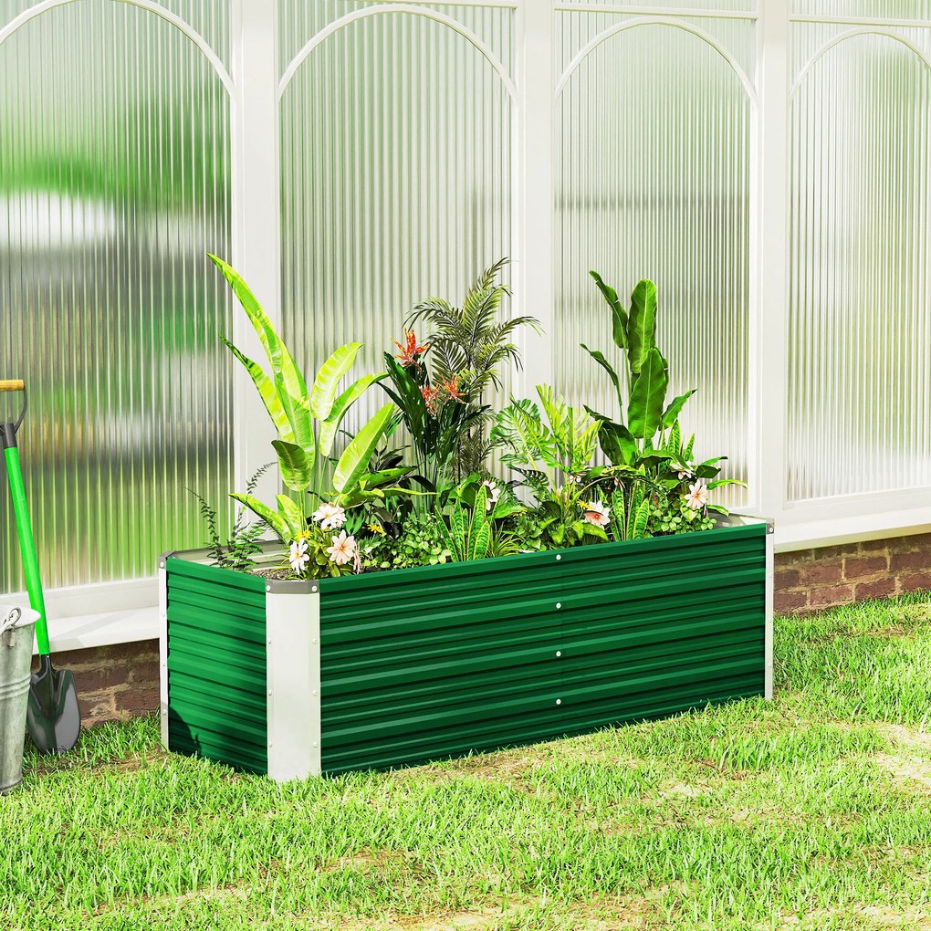 Outsunny Pat de Grădină Ridicat Fără Fund, din Oțel, cu 2 Zone de Cultivare, 125x47x40 cm, Verde | Aosom Romania