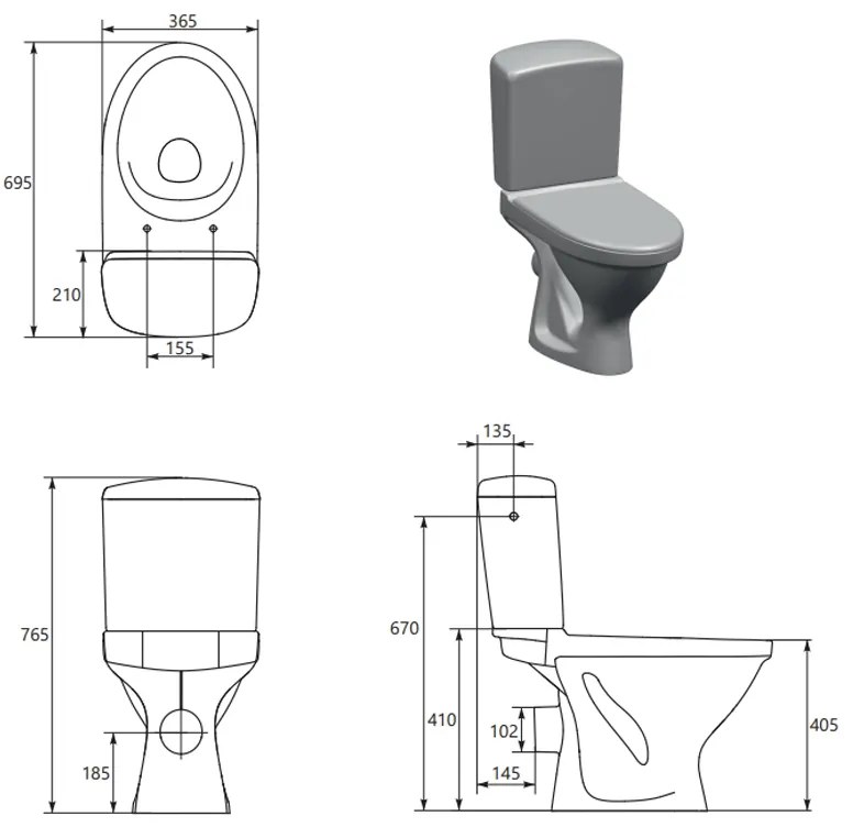 Set vas Wc cu rezervor si capac din polipropilena EKO II SIMPLEON Cersanit