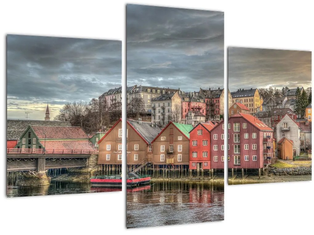 Tablou - Case lângă râu (90x60 cm)