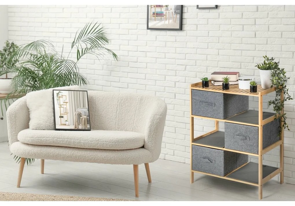 Raft din bambus cu coșuri G21, 3 rafturi, gri, 3 etaje