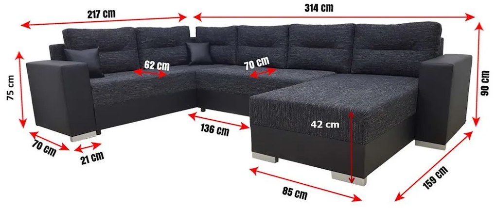 Supermobel Set canapea în formă de U GERD, 314x90x217, berlin 02/madryt 1100