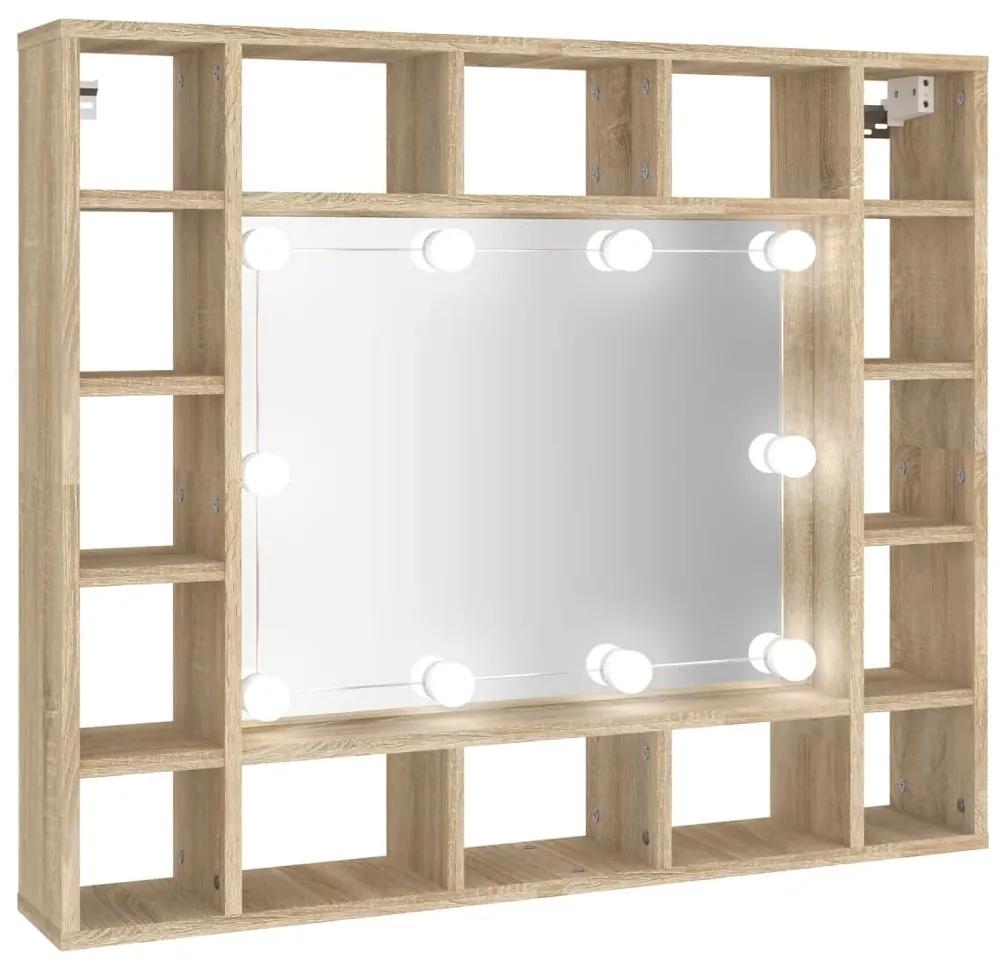 808867 vidaXL Dulap cu oglindă și LED, stejar sonoma, 91x15x76,5 cm
