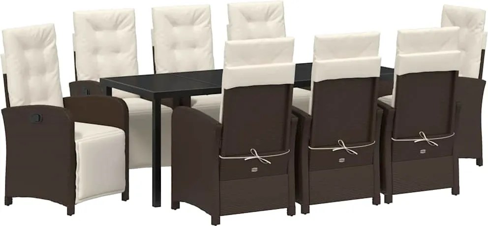 vidaXL Set de masă pentru grădină cu pernă 9 pcs Maro poliratan