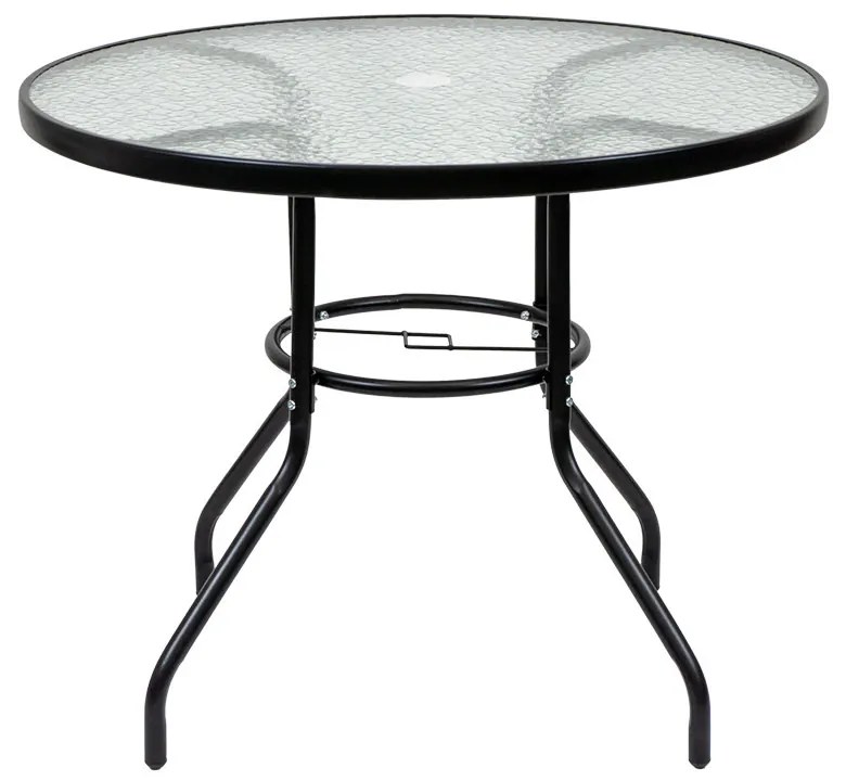 Masă de grădină Ordino cu cadru metalic și sticlă, neagră