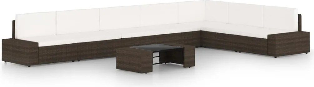 vidaXL Set mobilier de grădină cu perne, 8 piese, maro, poliratan