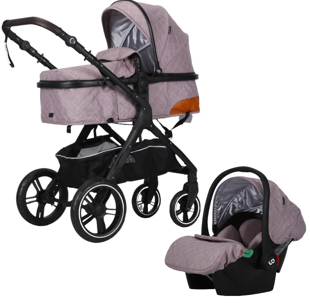 Carucior nou nascuti 3 in 1 NOVOKIDS™ X1000 series, Cu geanta bebe, Cadru Aluminiu, Amortizoare, Roti din cauciuc plin AVE, Landou, Scoica auto,