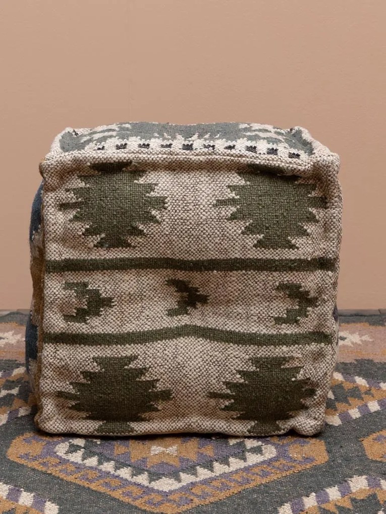 Puf multicolor, din iuta naturala si lana, Summer Kilim