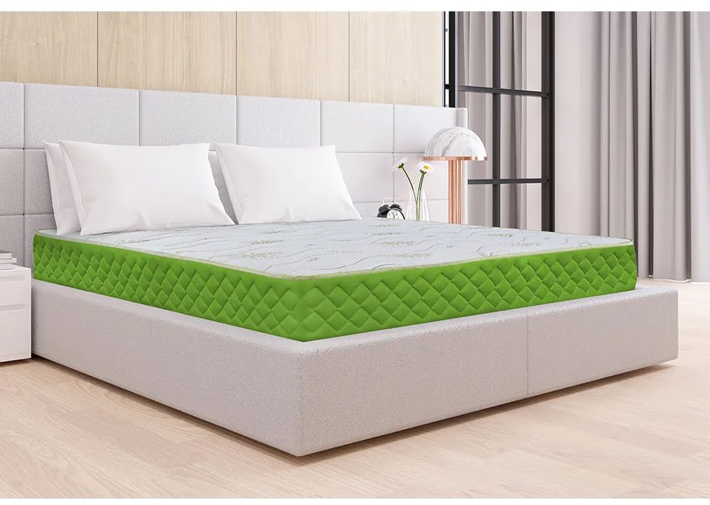Saltea Ortopedica Bedora Aloe Vera Arcuri Invelite 180x200 cm, 5 zone, memory foam, medie/tare, 24 cm, anatomica, ergonomica, husa antialergica