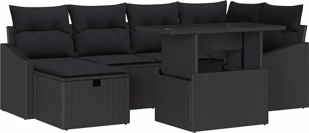 vidaXL Set de canapele pentru grădină cu pernă 7 pcs Negru Rattan poli