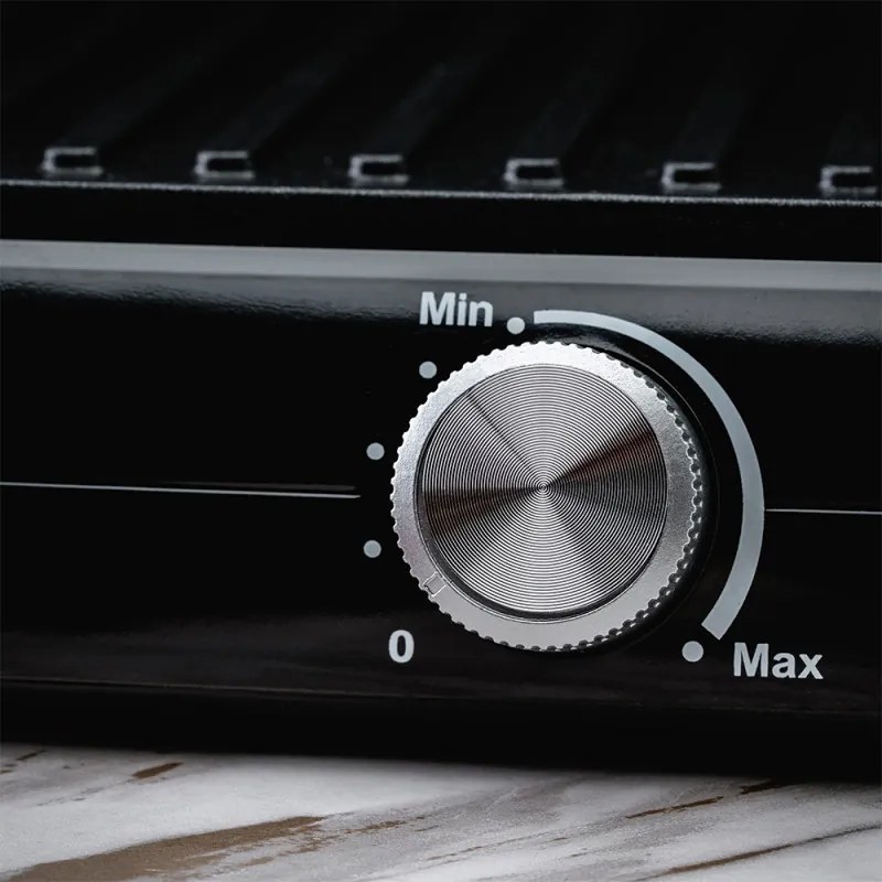 Gratar electric Rosberg R51442M, 2000W, Placi antiaderente-29x23 cm, Deschidere 180°C, Inox/Negru
