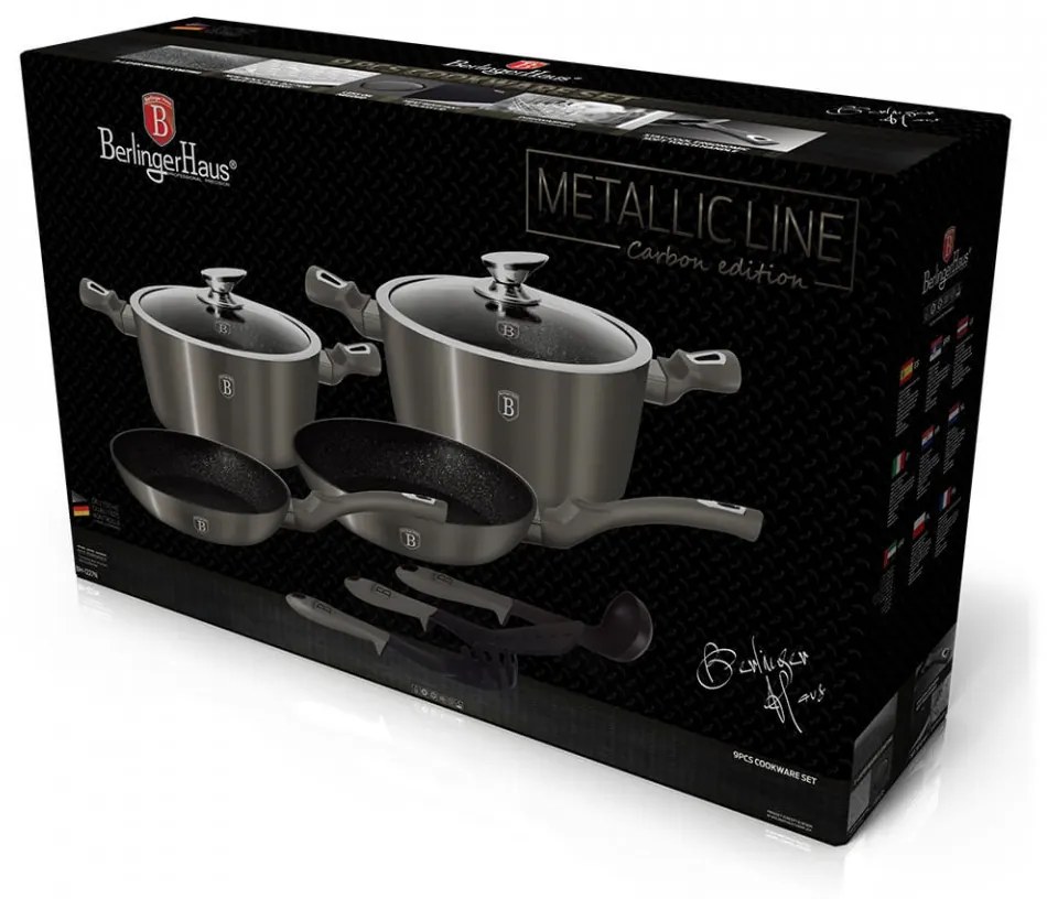 Set oale si tigai marmorate (9 piese) din aluminiu forjat Carbon Metalic Line Berlinger Haus BH 1227N
