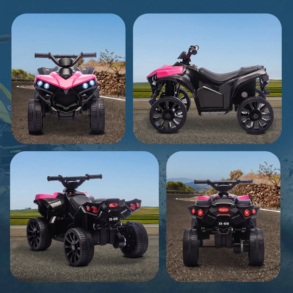 AIYAPLAY Quad Electric pentru Copii 6V, ATV cu Faruri LED și Muzică, 18-56 Luni, Roz | Aosom Romania