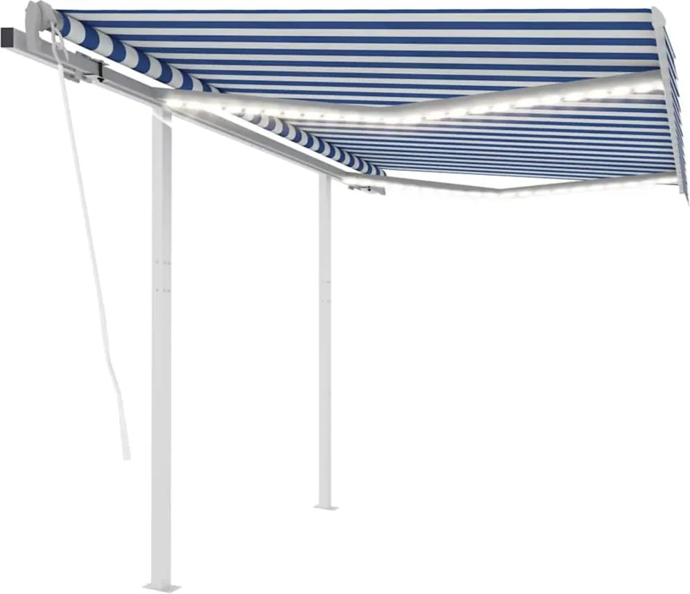 vidaXL Copertină automată cu senzor vânt & LED albastru/alb 3,5x2,5 m