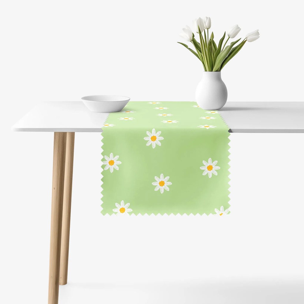 Goldea napron de masă teflonat - margarete pe verde 35x180 cm