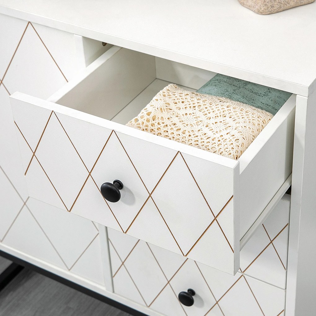 HOMCOM Comoda stil cu romburi cu 3 sertare si un dulap, Mobilier de living si dormitor din otel si MDF | AOSOM RO