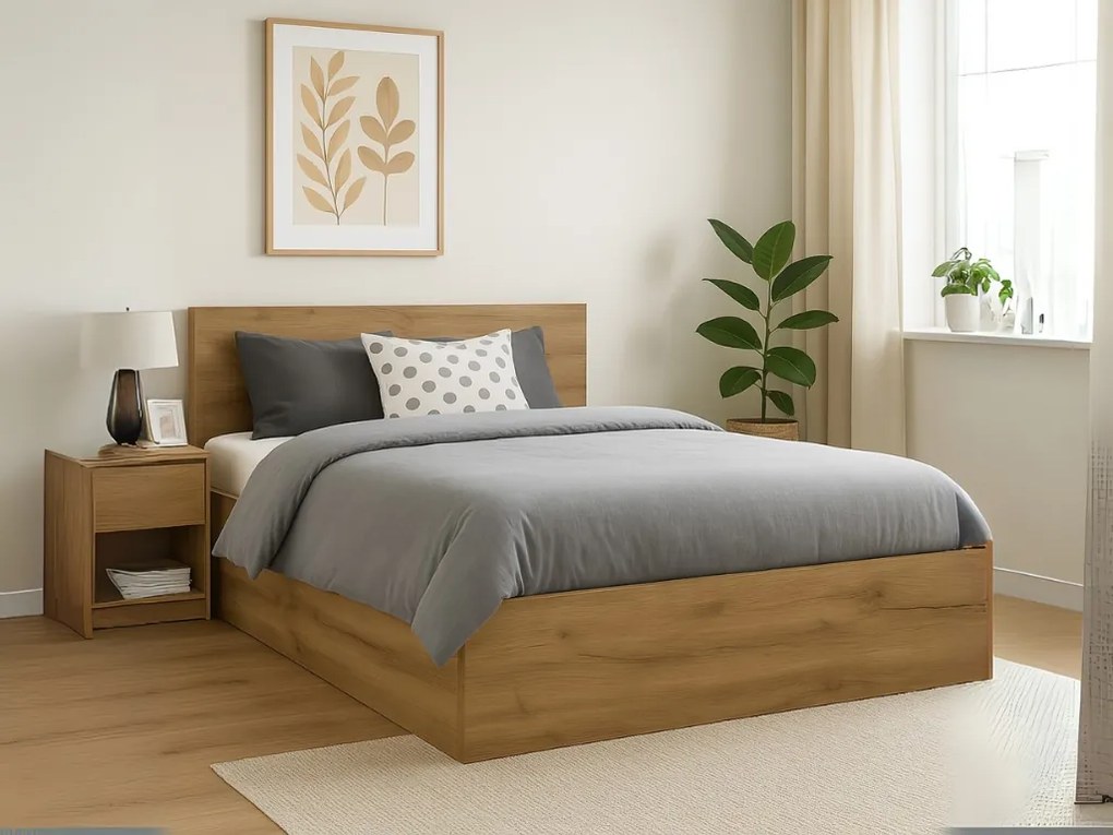 Pat SOFIA 180 x 200 cm, stejar artisan Saltele: Cu saltele Deluxe 10 cm, Somiera pat: Cu lamele drepte