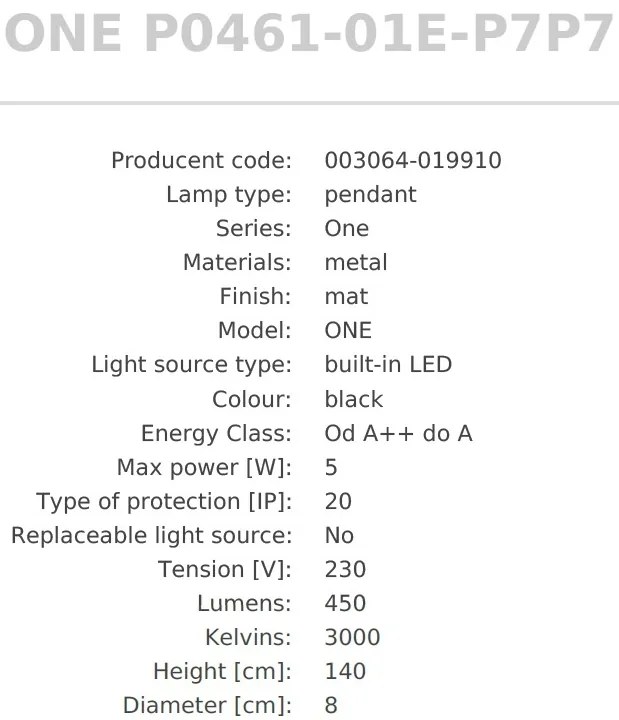 Pendul LED design minimalist One, negru mat