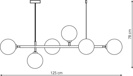 Lustră suspendată pe cablu ALISA, 6 x E14, 40 W, 230 V, auriu