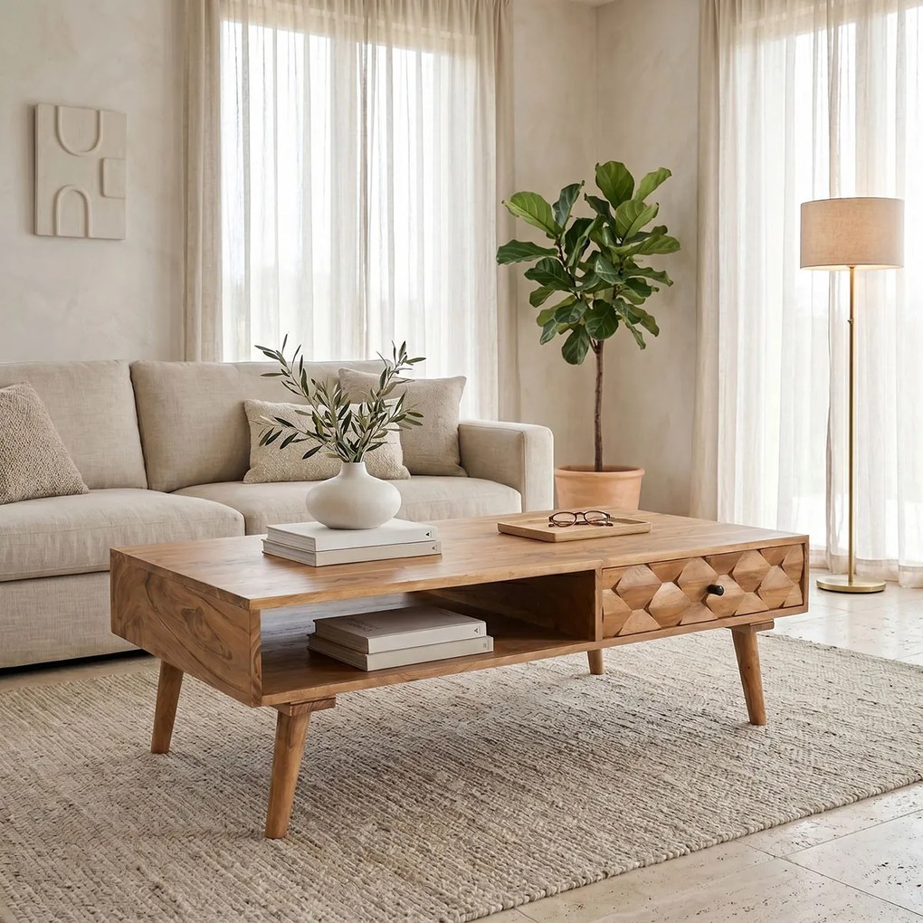 Masuta De Cafea Kalora Lemn Masiv De Salcam Culoare Naturala 120x60x40 Cm