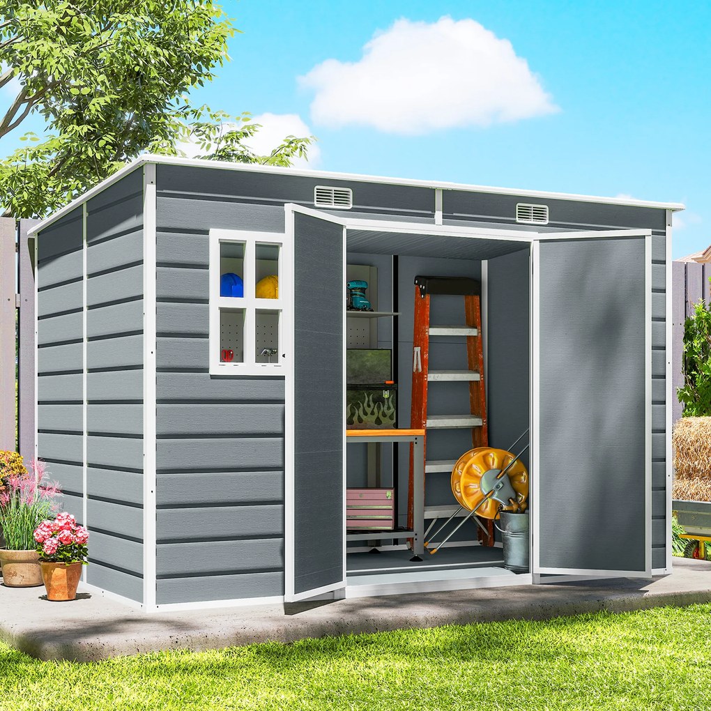 Outsunny Căsuță de Grădină pentru Depozitare Unelte 4.96m² Gri | Aosom Romania
