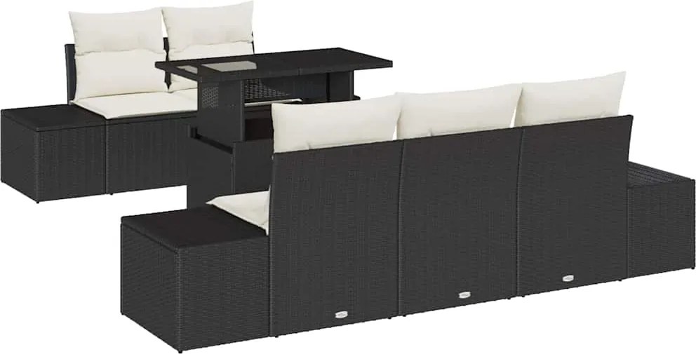 vidaXL Set de canapea cu pernă Manual 6 pcs Negru și Crem poliratan