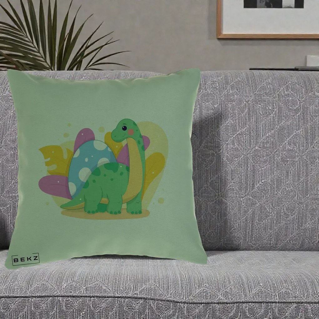 Perna Personalizata Dinozaur cu Ou Pastelat, 40x40 cm, Verde, Husa Detasabila, Perna Inclusa, BEKZ®