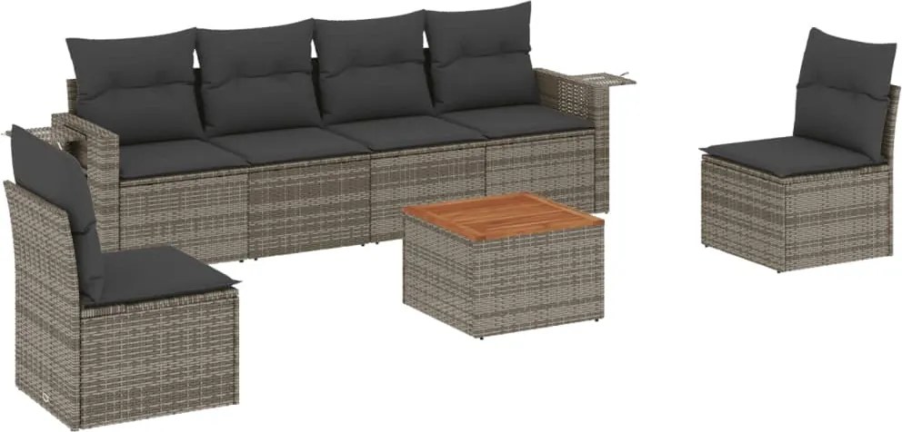 vidaXL Set canapele de grădină, 7 piese, cu perne, gri, poliratan