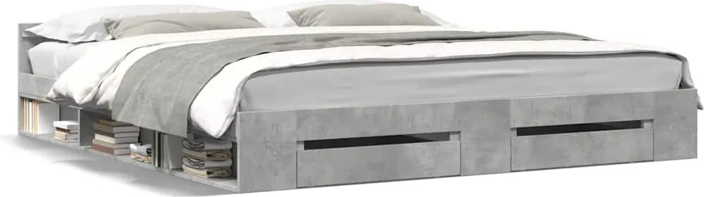 vidaXL Cadru de pat cu sertare, gri beton, 180x200 cm, lemn prelucrat
