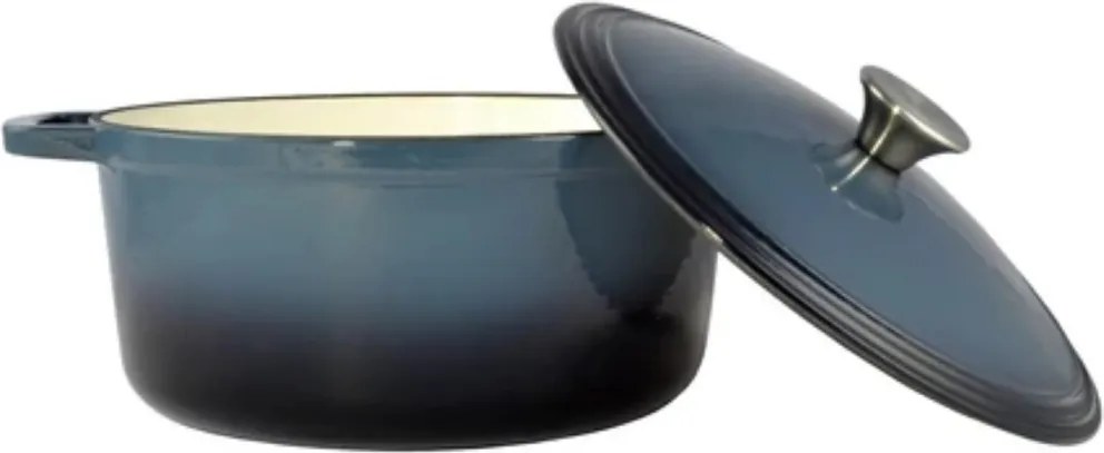 Oala fonta emailata cu capac, 5.2 L , 26 cm Perfect Home 14611, albastra, compatibila cuptor si toate tipurile de plite