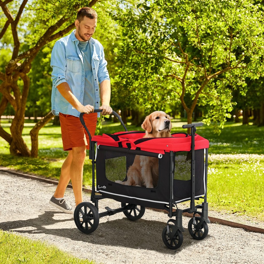 PawHut Hundewagen Hundebuggy pliabil pentru câini și pisici de până la 30 kg 110 x 65 x 102 cm Rot | Aosom Romania