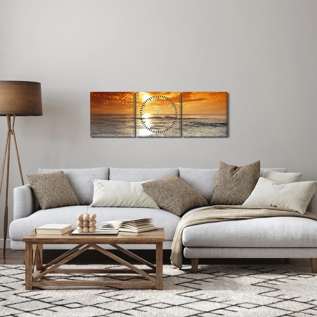 Tablou cu apus de soare din Corsica (cu ceas) (90x30 cm)