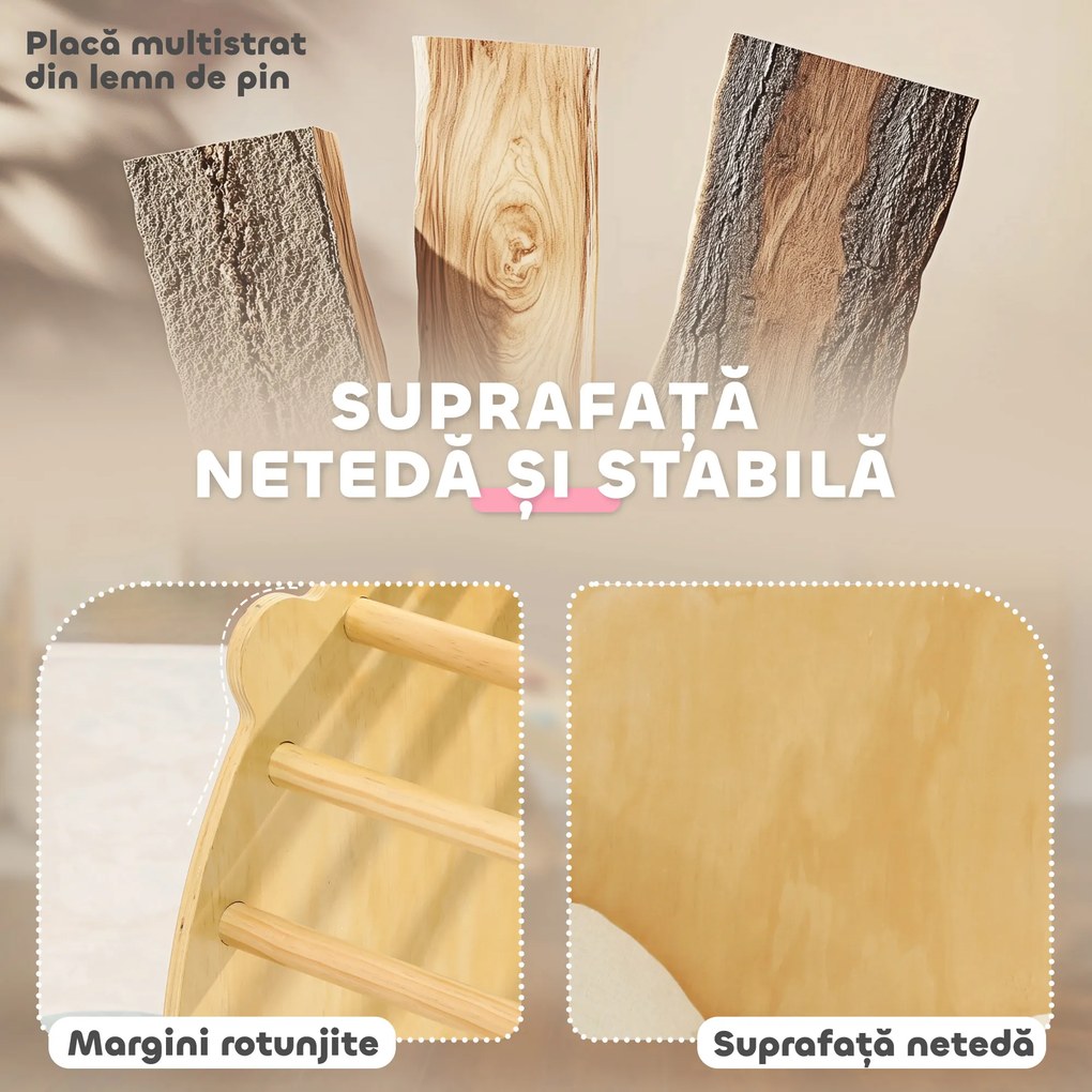AIYAPLAY Arc Montessori 3 în 1 pentru Copii de 18-48 Luni, Structură de Cățărare, Măsuță și Balansoar cu Pernă | Aosom Romania