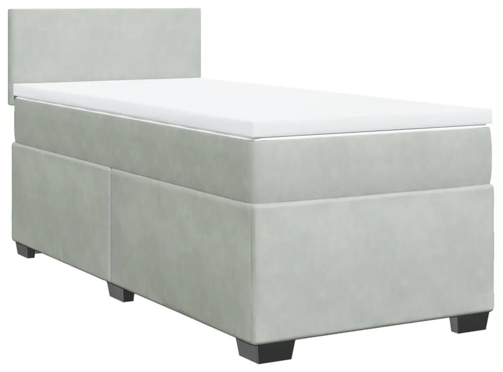 3286180 vidaXL Pat box spring cu saltea, gri deschis, 90x190 cm, catifea