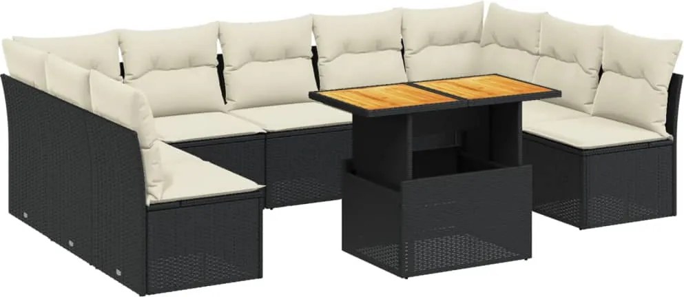 vidaXL Set canapele de grădină cu perne, 10 piese, negru, poliratan